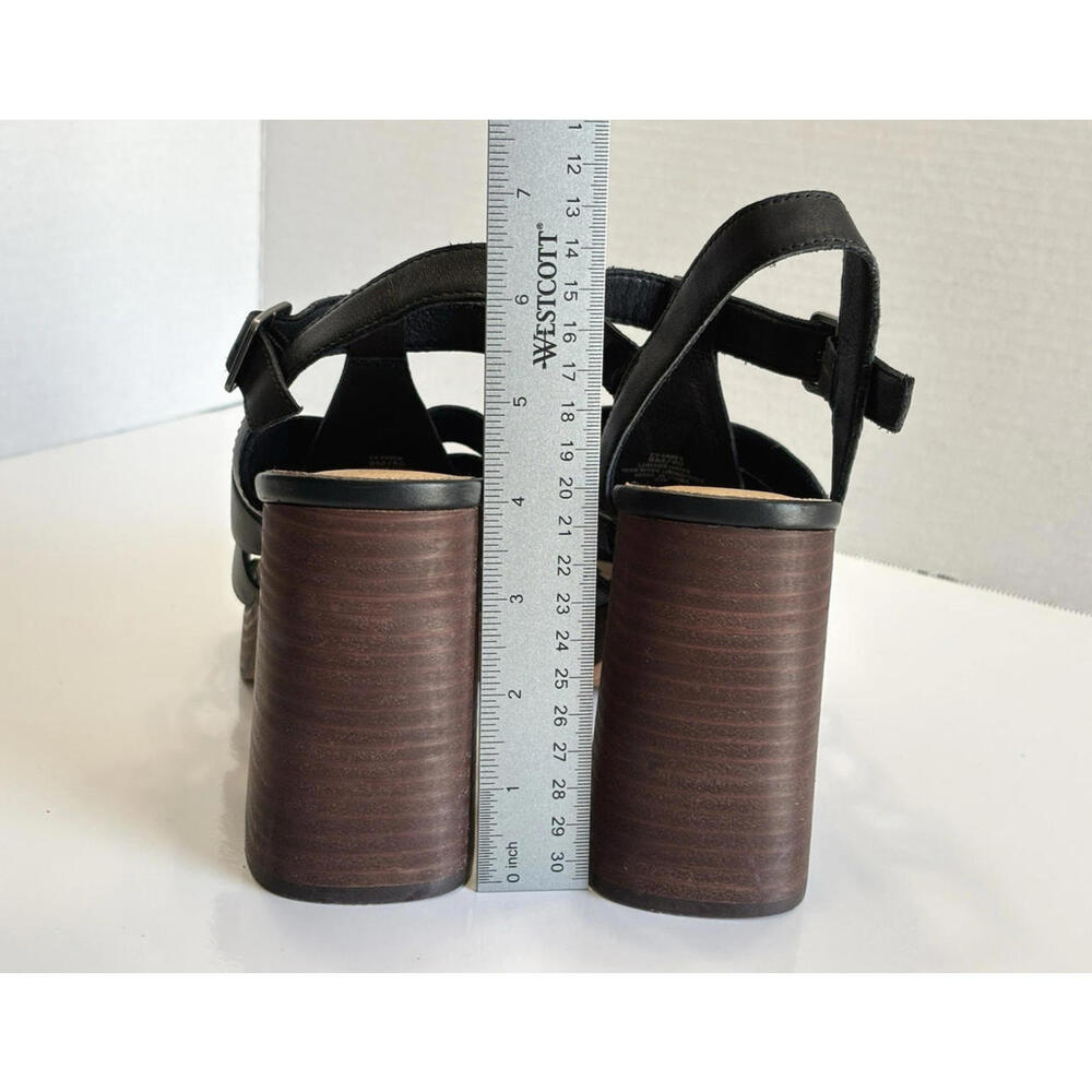 Crown Vintage Farlie Womens Size 9M Black Leather Ankle Strap Block Heel Sandals - Picture 5 of 16